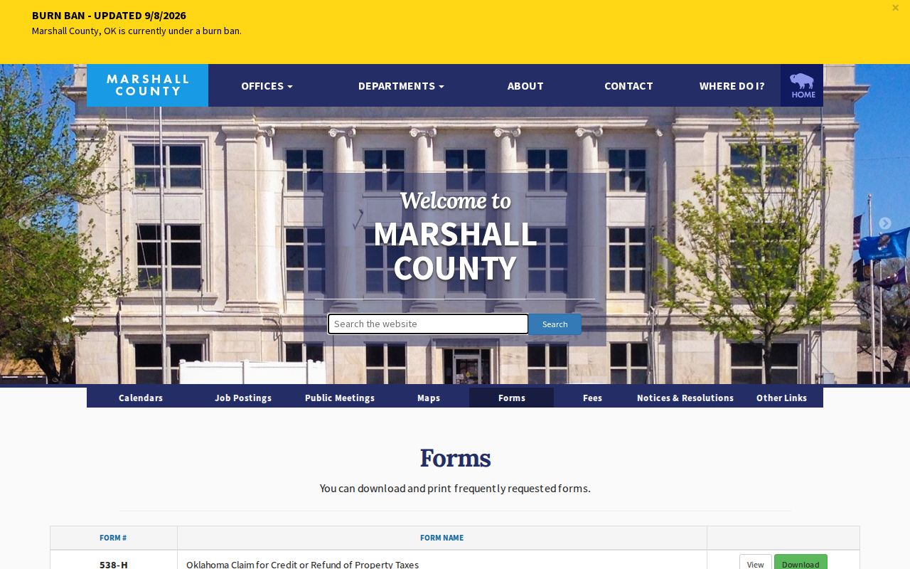Marshall County active warrant forms and official county records
