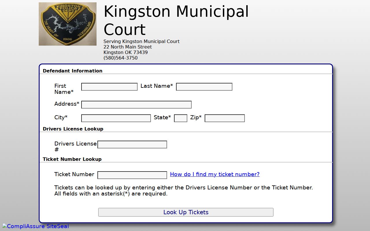 Kingston warrant records Quick-Court municipal ticket lookup fields