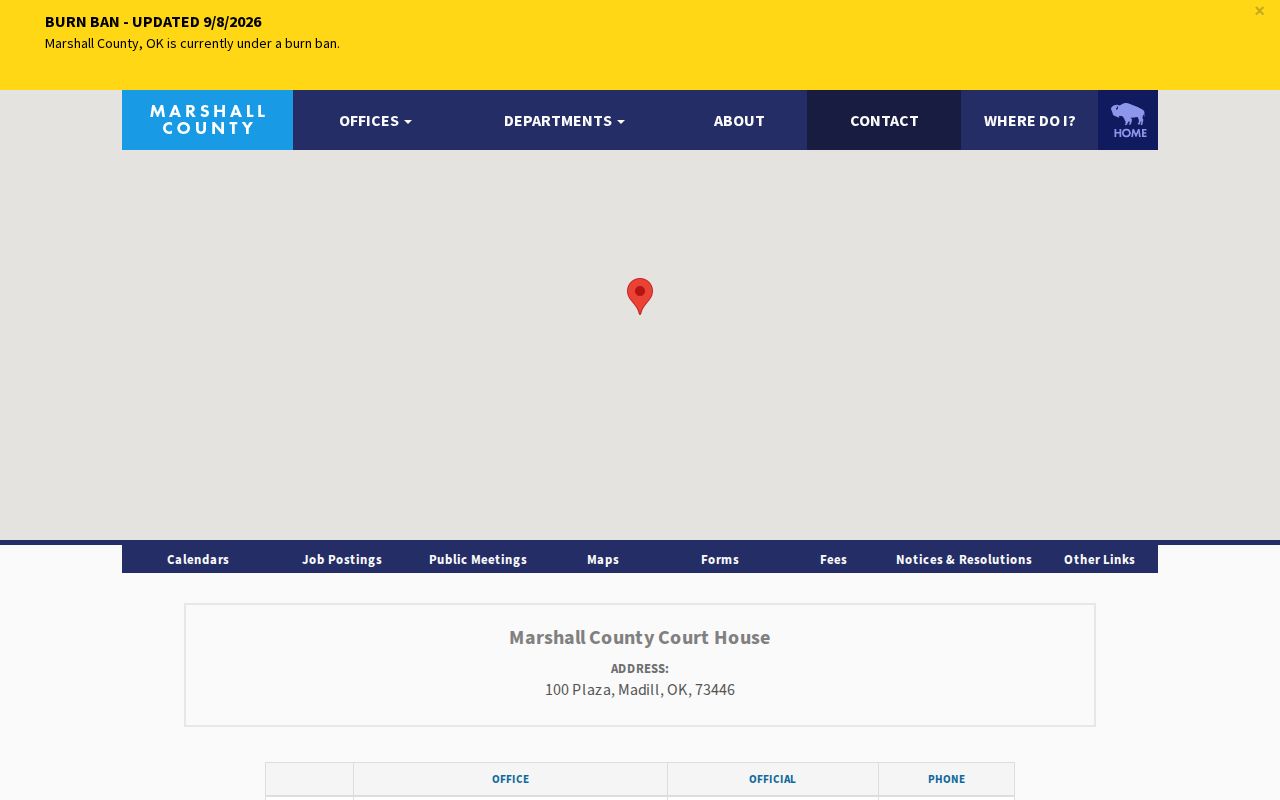 Marshall County warrant records courthouse and Court Clerk route