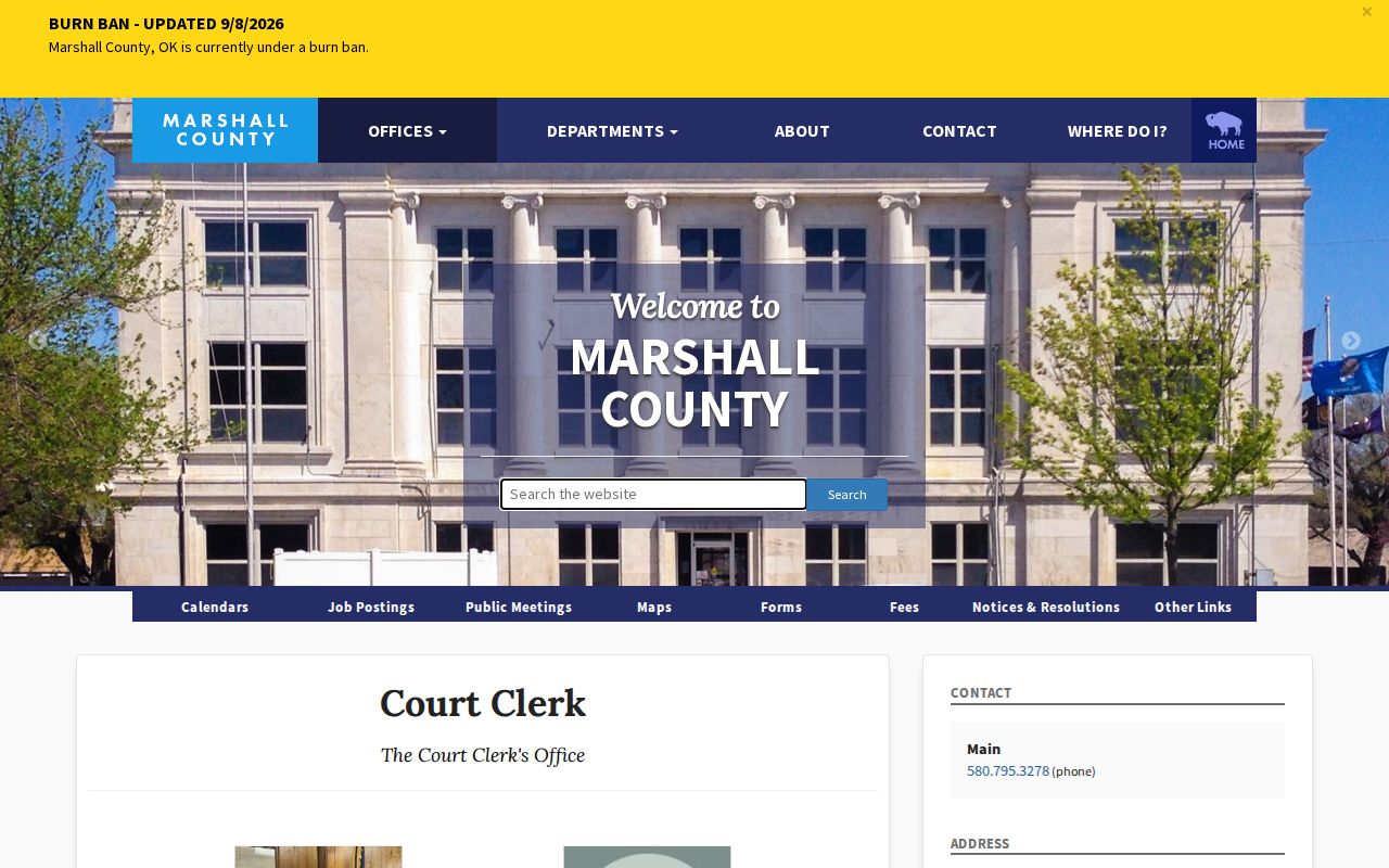 Marshall County warrant records Court Clerk office information