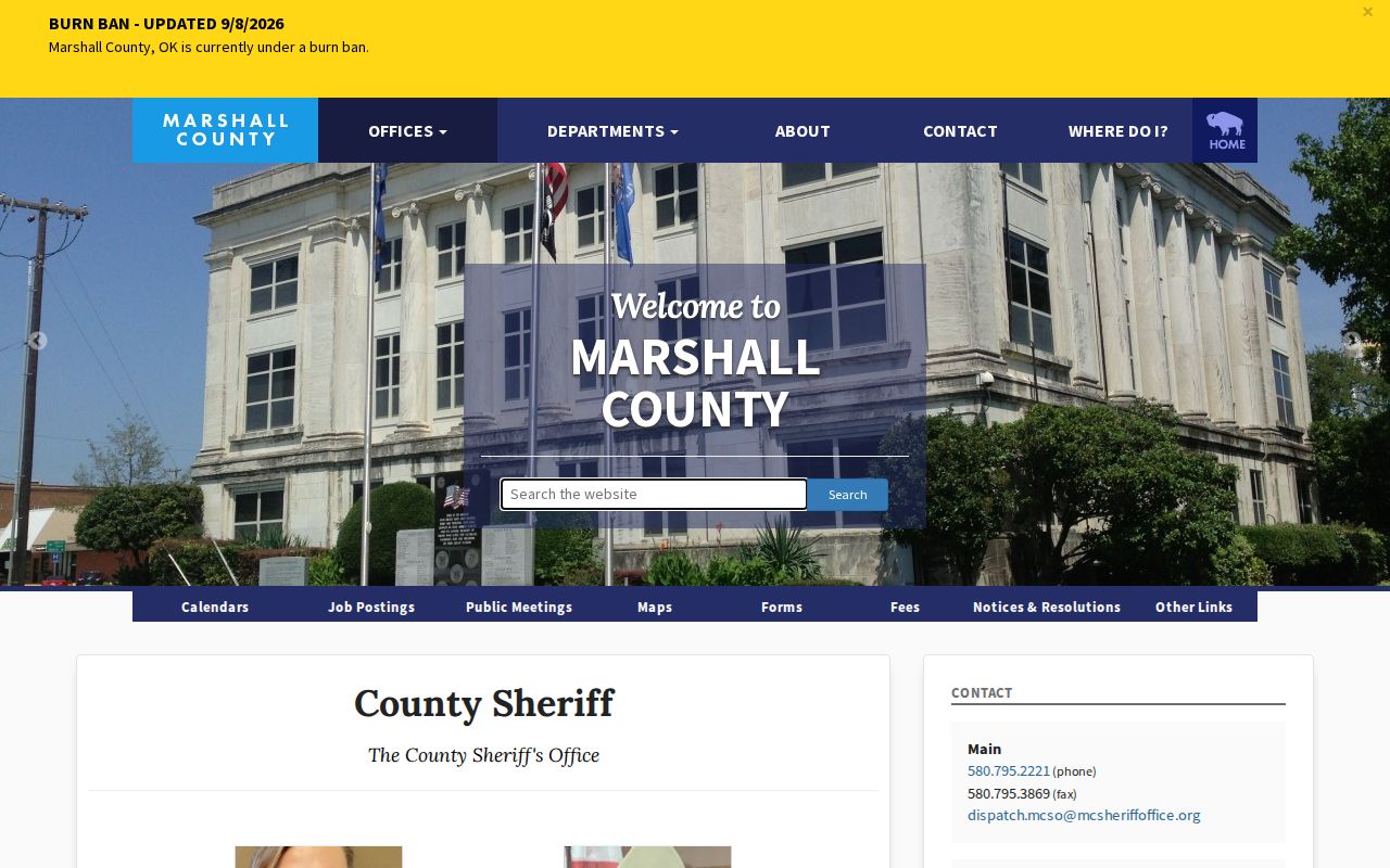Marshall County warrant records sheriff and process-service page